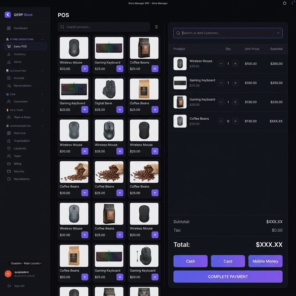 QuadERP Point of Sale interface