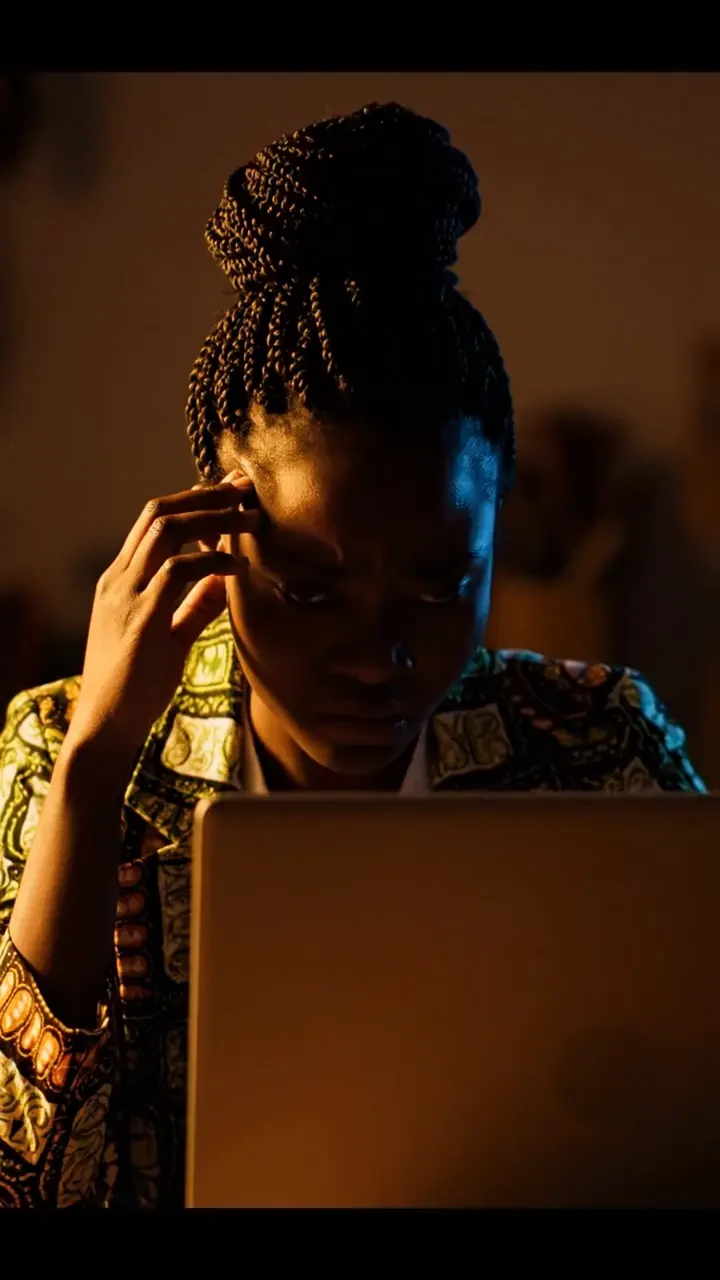 Opening frame of Quadem’s awareness advert, showing a business owner at a laptop.